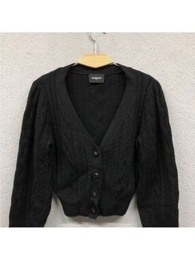 The Kooples Black Cable Knit Crop Cardigan  Button-Up Cardigan size 2 Small